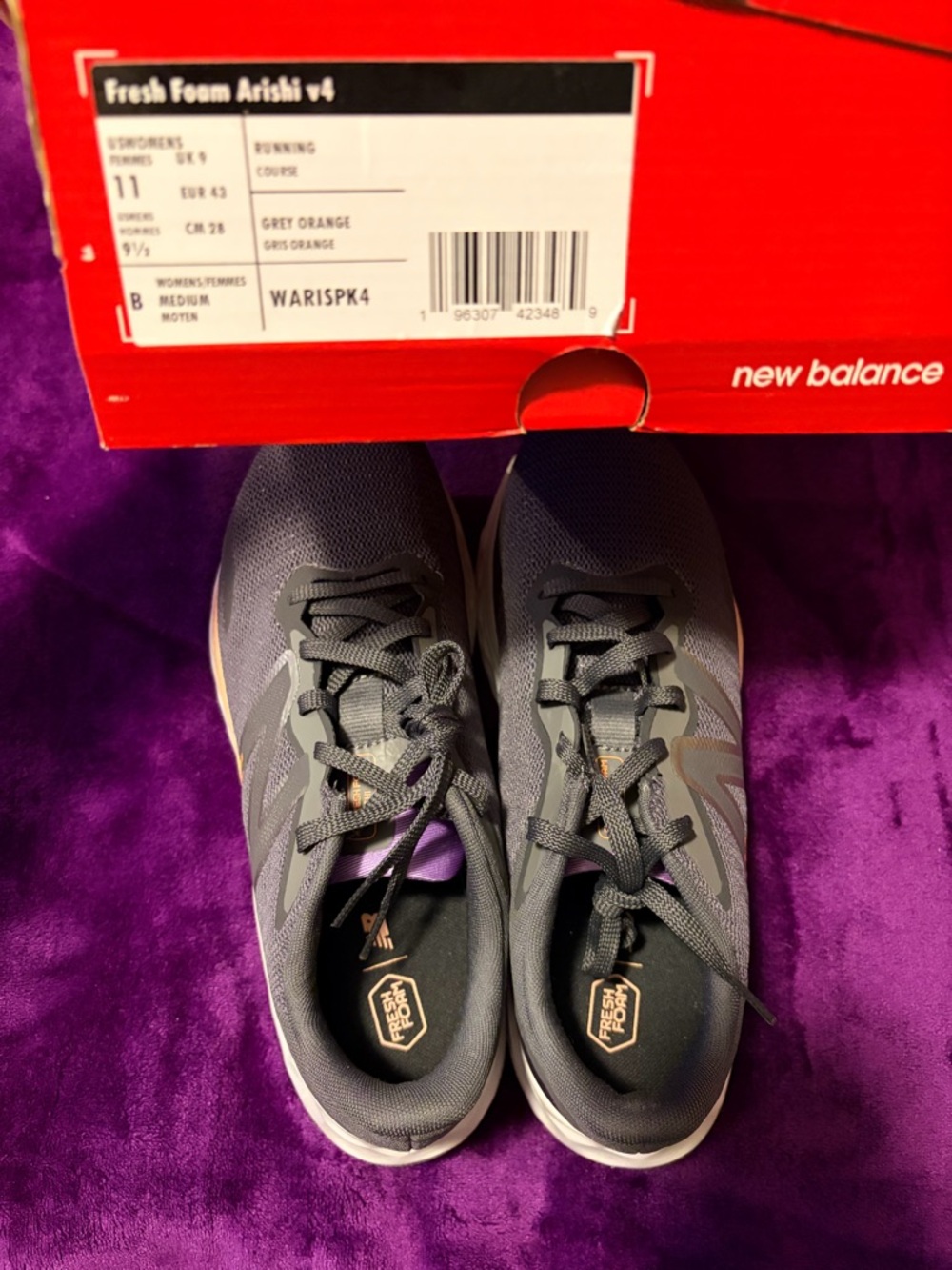New Balance Fresh Foam Arishi v4 Shoes - Grey with Orange Accents